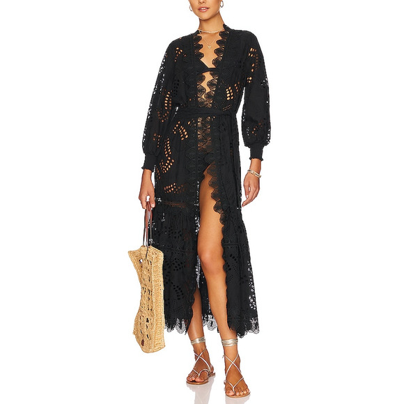 Waimari 'Vistamar' Black Lace Trim Kimono Size XS
